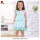 wholesale girl's blue embroidered ruffle dress